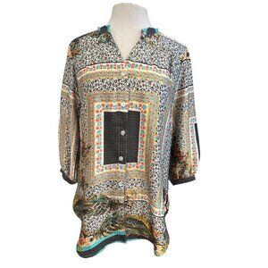 Figueroa & Flower Womens Multicolor Button-Up Tunic Shirt Size L Lightweight Pol
